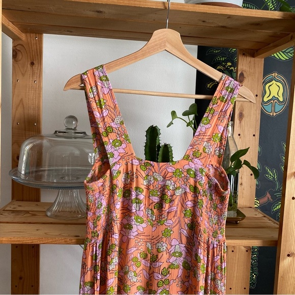 Free People Orange Floral Wide Leg Aloha Jumpsuit M - Picture 9 of 16